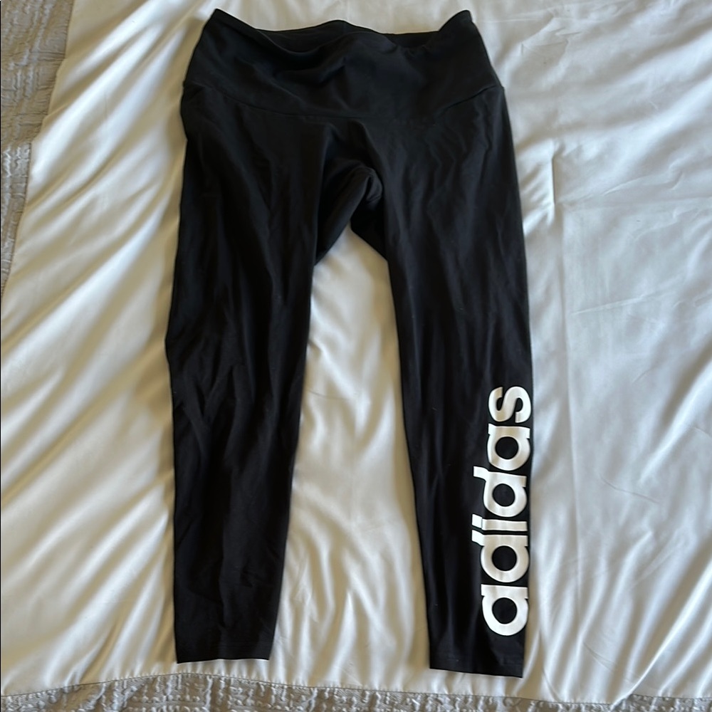 Adidas Black Leggings with Bold Logo and Full-Length Design (Size 1x)